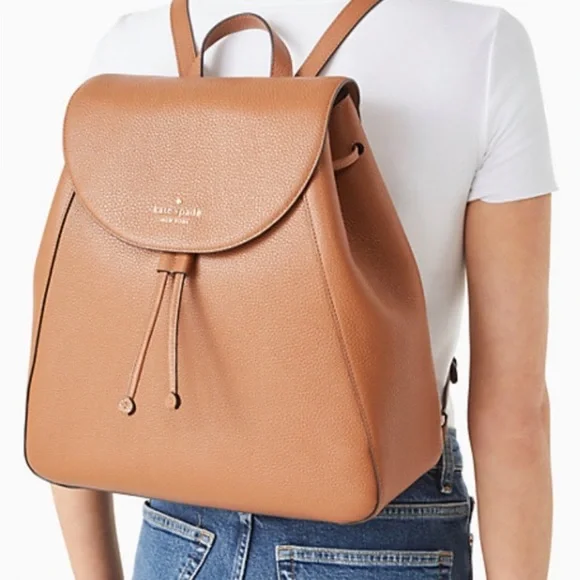 NWT Kate Spade New York‎ Pebbled Leather Backpack Gingerbread Brown Flap Bag KATE SPADE LEILA LARGE FLAP BACKPACK TOTE BAG GINGERBREAD  main image 2